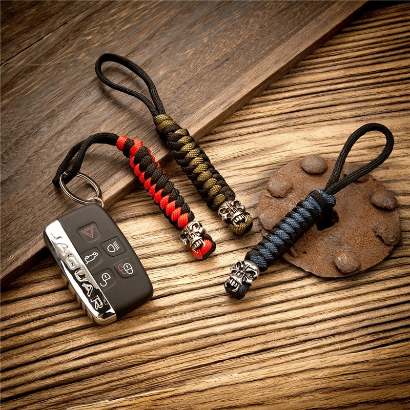 Supretu Punk Skull KeyChain Holder Men Women Navy Charm Weave Lanyard Survival Rope Car Keyring Knife Pendant Christmas Gifts