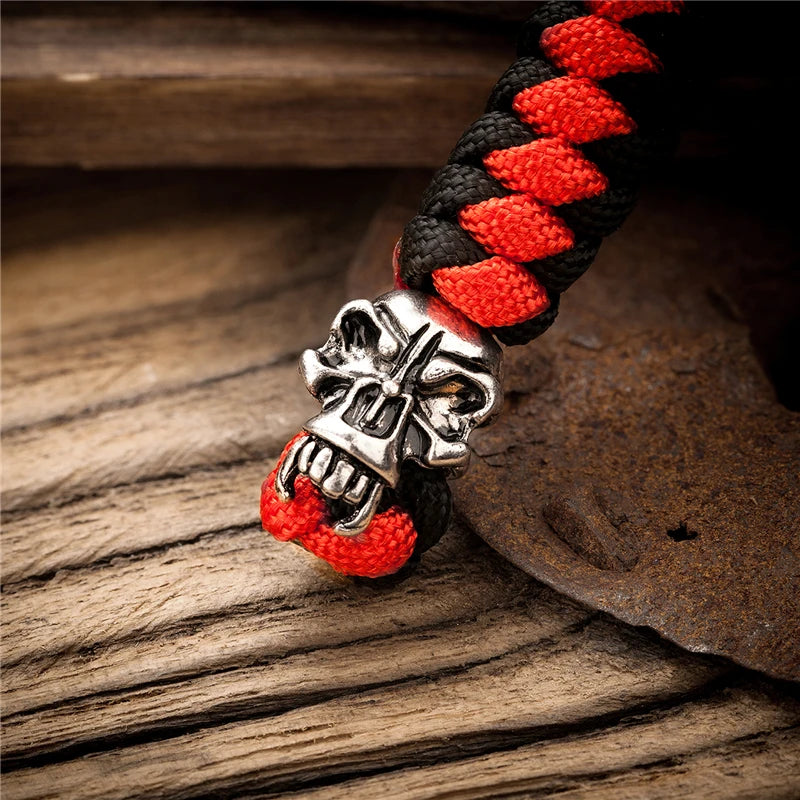 Supretu Punk Skull KeyChain Holder Men Women Navy Charm Weave Lanyard Survival Rope Car Keyring Knife Pendant Christmas Gifts